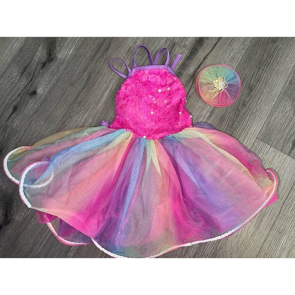 Weissman Girls Dance Dresses / Costumes & Hair Accessory Size XSC Bundle